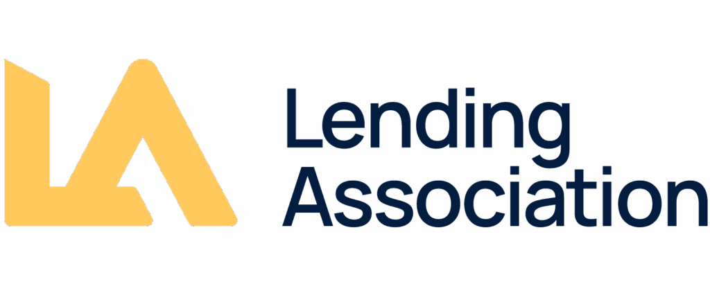 Yellow "LA" logo next to the text "Lending Association" in blue font on a white background.