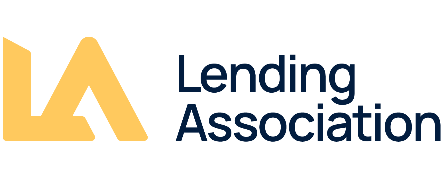 Yellow "LA" logo next to the text "Lending Association" in blue font on a white background.